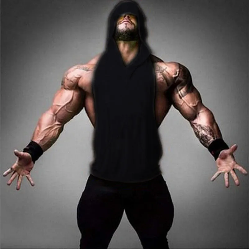 Mens Stringer Hoodie Tank Top Bodybuilding Gymnasium Clothing Fitness Sleeveless Singlet Shirt Deep ridge Tank Top Hoodies Male