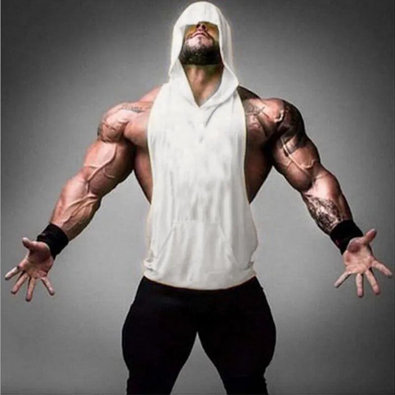 Mens Stringer Hoodie Tank Top Bodybuilding Gymnasium Clothing Fitness Sleeveless Singlet Shirt Deep ridge Tank Top Hoodies Male
