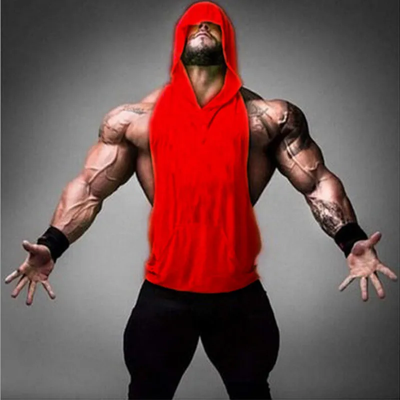 Mens Stringer Hoodie Tank Top Bodybuilding Gymnasium Clothing Fitness Sleeveless Singlet Shirt Deep ridge Tank Top Hoodies Male