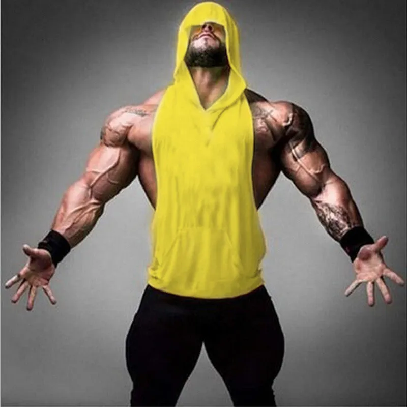 Mens Stringer Hoodie Tank Top Bodybuilding Gymnasium Clothing Fitness Sleeveless Singlet Shirt Deep ridge Tank Top Hoodies Male
