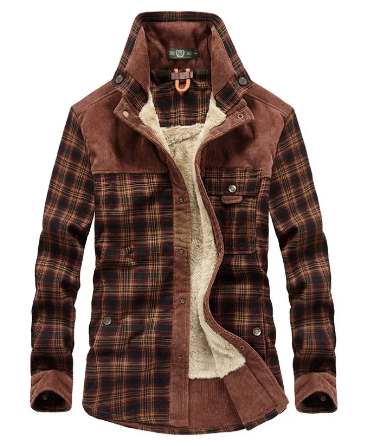 Men's warm winter flannel jacket, stand-up collar