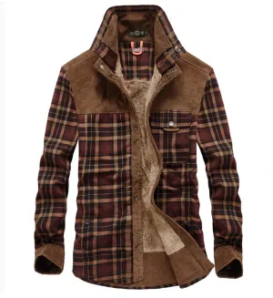 Men's warm winter flannel jacket, stand-up collar