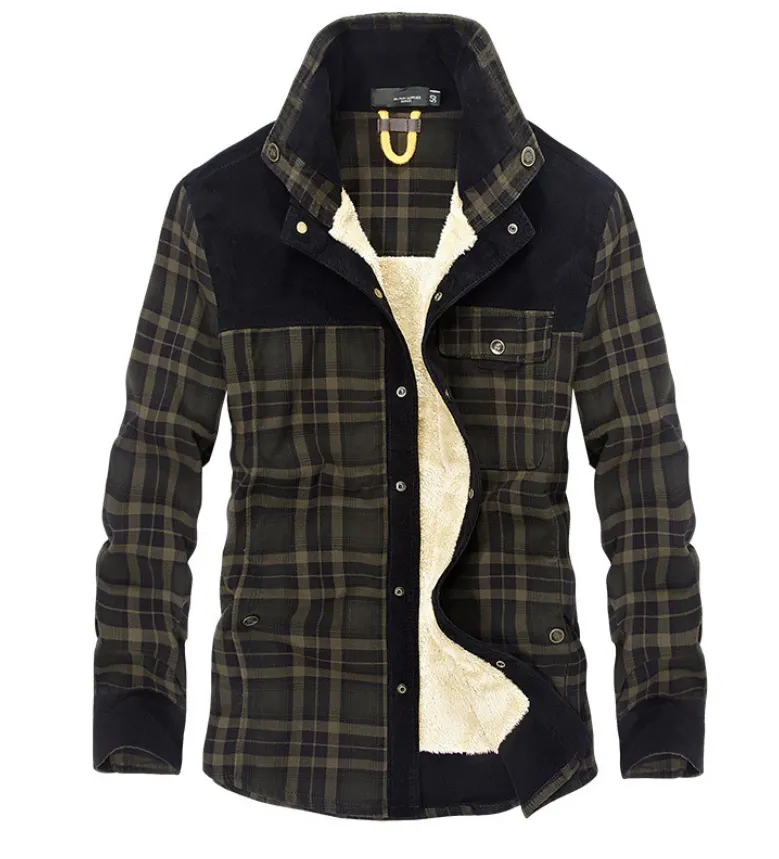 Men's warm winter flannel jacket, stand-up collar