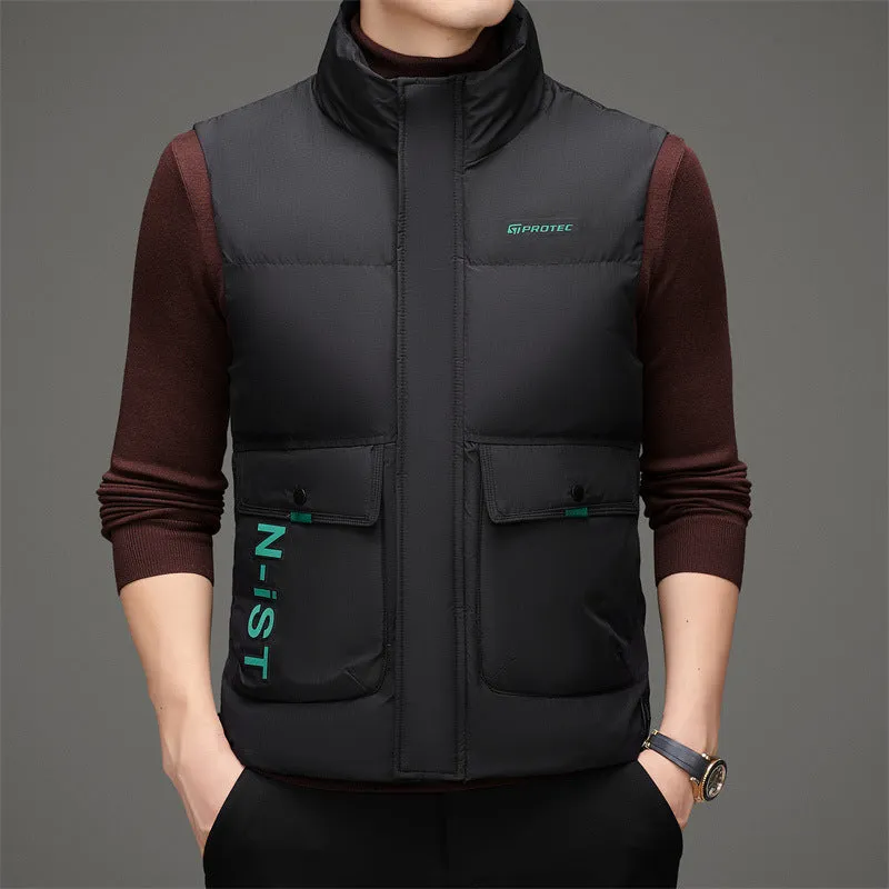 Men's Windproof Puffer Vest with Stand-Up Collar and Easy-to-Clean Material