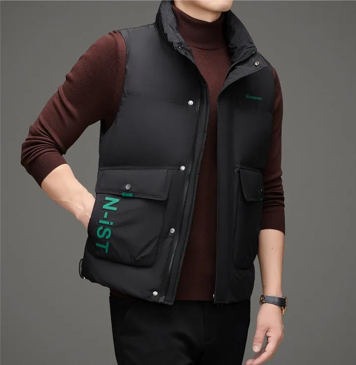 Men's Windproof Puffer Vest with Stand-Up Collar and Easy-to-Clean Material