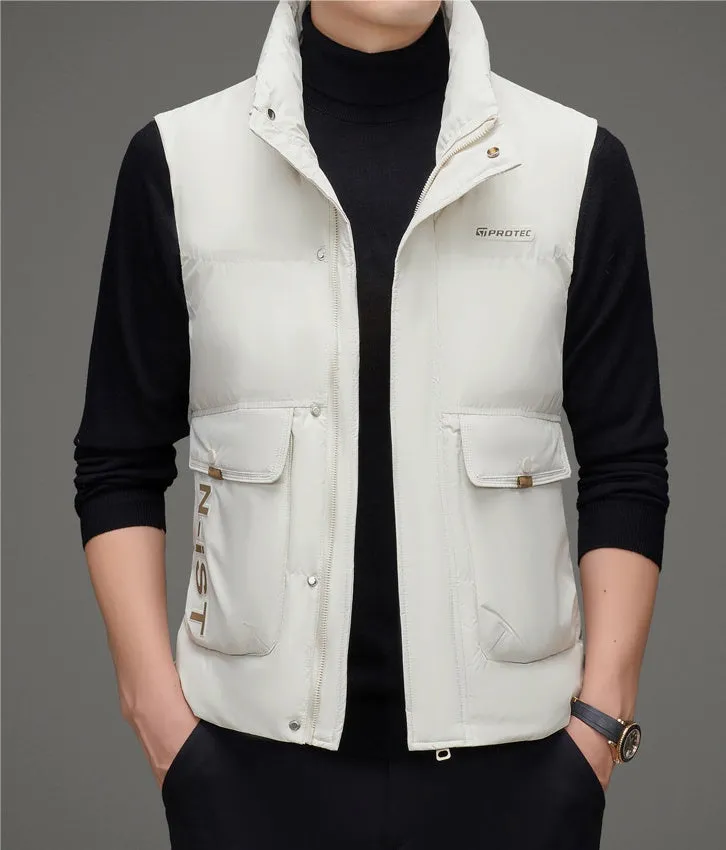 Men's Windproof Puffer Vest with Stand-Up Collar and Easy-to-Clean Material