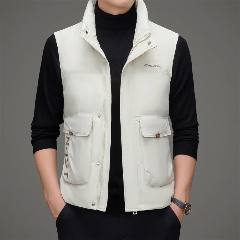 Men's Windproof Puffer Vest with Stand-Up Collar and Easy-to-Clean Material