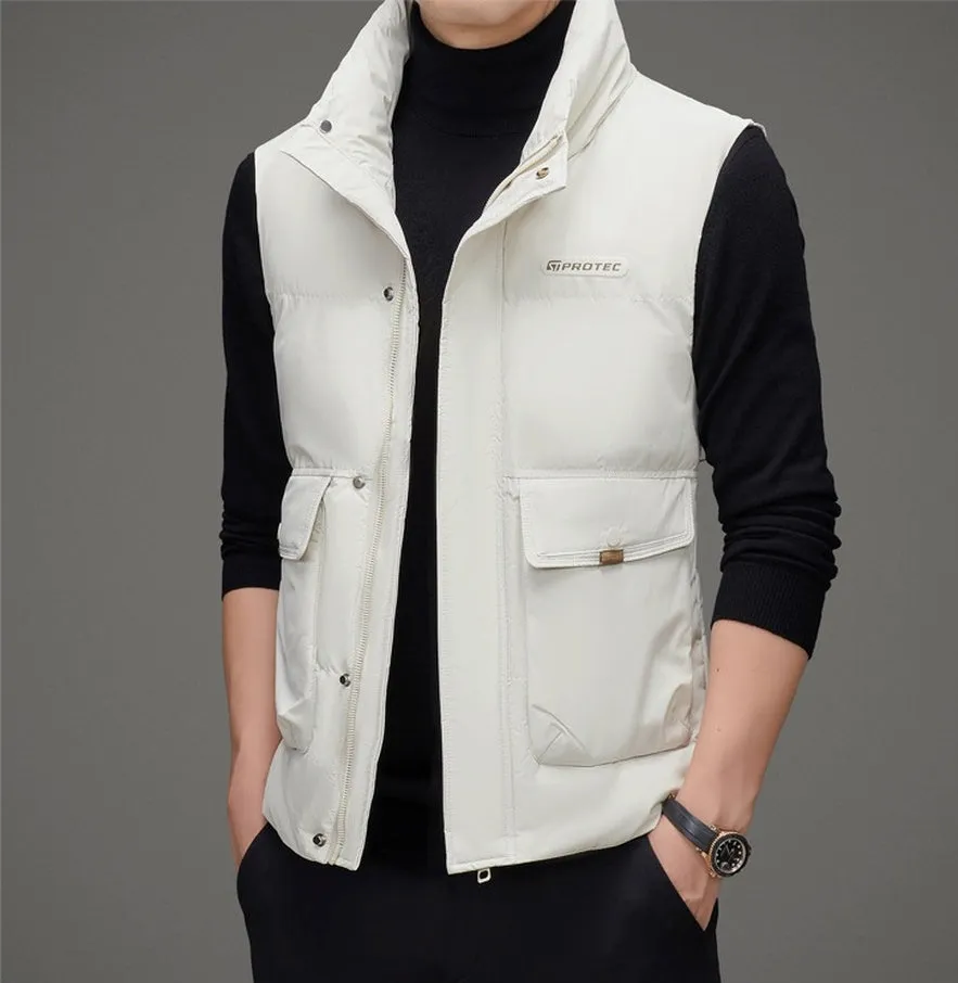 Men's Windproof Puffer Vest with Stand-Up Collar and Easy-to-Clean Material