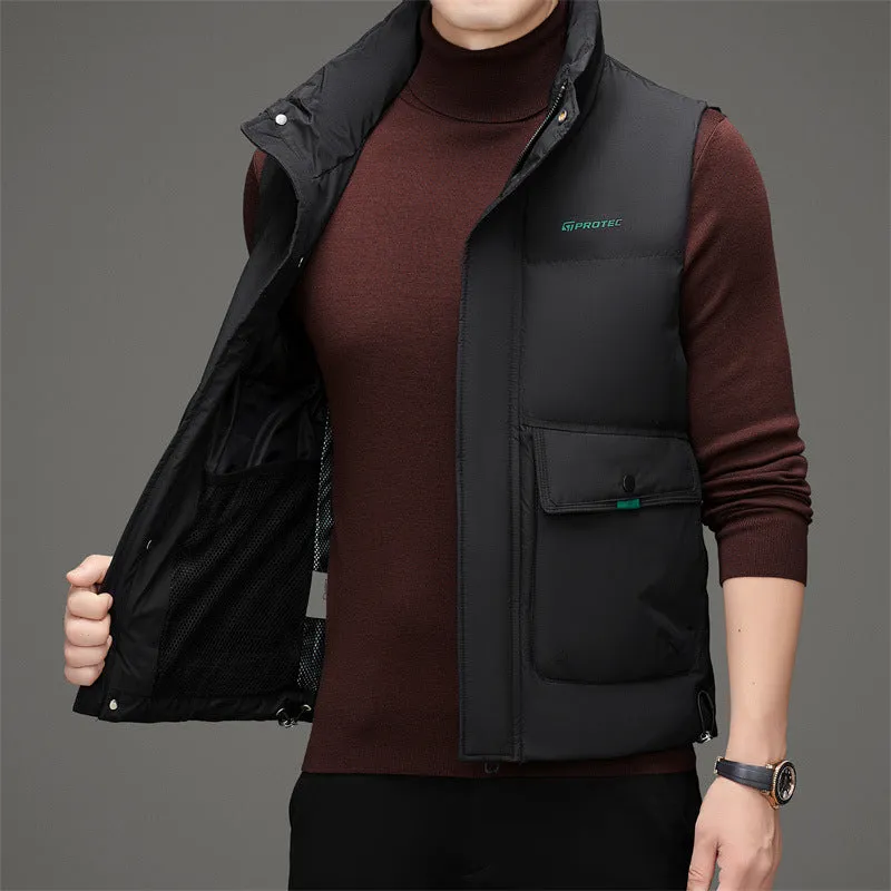 Men's Windproof Puffer Vest with Stand-Up Collar and Easy-to-Clean Material