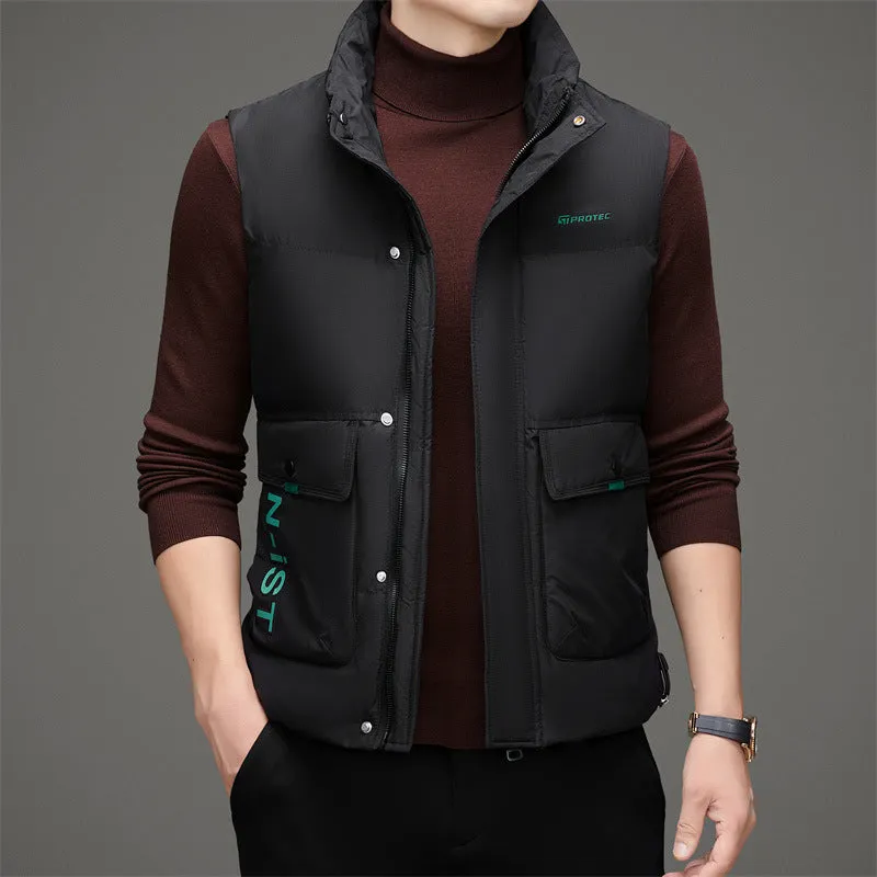 Men's Windproof Puffer Vest with Stand-Up Collar and Easy-to-Clean Material