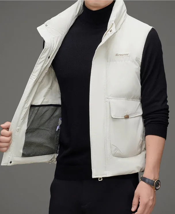 Men's Windproof Puffer Vest with Stand-Up Collar and Easy-to-Clean Material