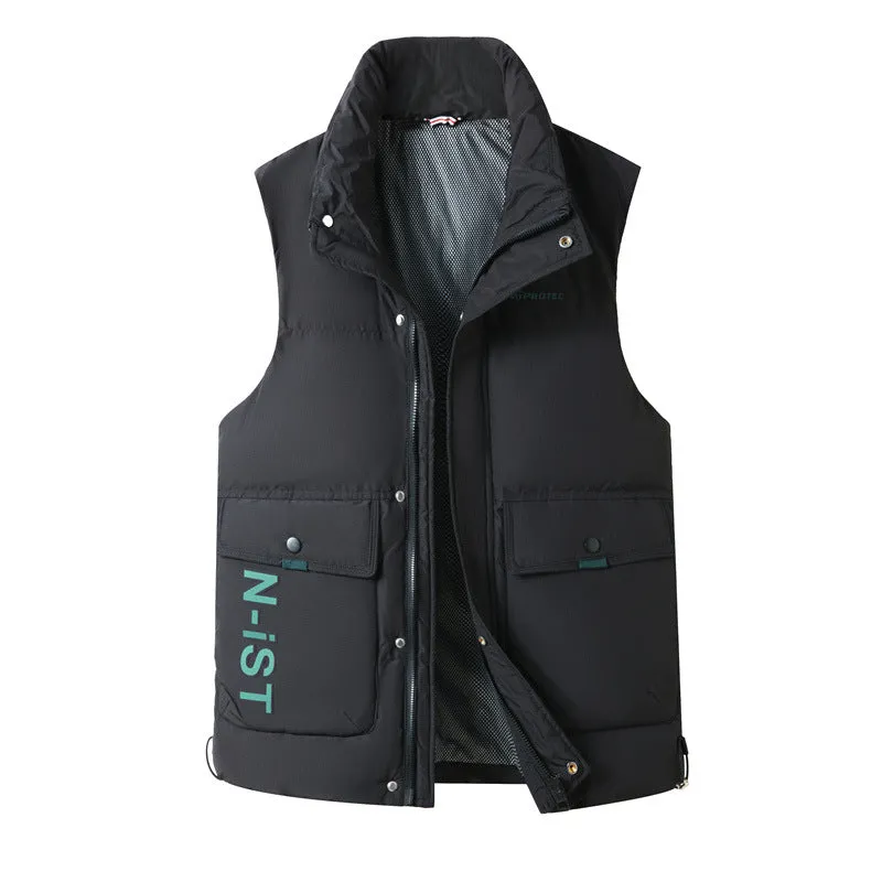 Men's Windproof Puffer Vest with Stand-Up Collar and Easy-to-Clean Material