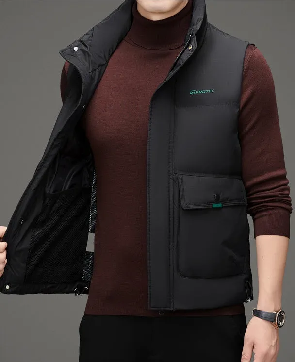 Men's Windproof Puffer Vest with Stand-Up Collar and Easy-to-Clean Material