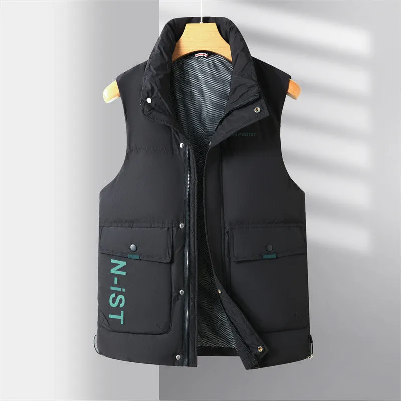 Men's Windproof Puffer Vest with Stand-Up Collar and Easy-to-Clean Material