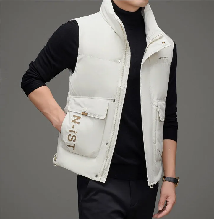 Men's Windproof Puffer Vest with Stand-Up Collar and Easy-to-Clean Material