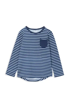 Milky | Indigo Navy Stripe Pocket Long Sleeve Tee | Size 2-7