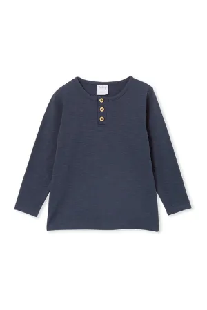 Milky | Oil Blue Henley Long Sleeve Tee | Size 2-7