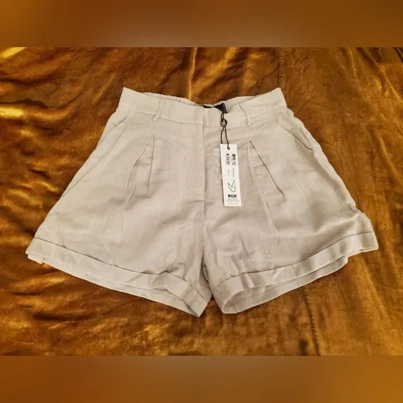 MINKPINK Linen &amp; Cotton High-Rise Biege City Shorts