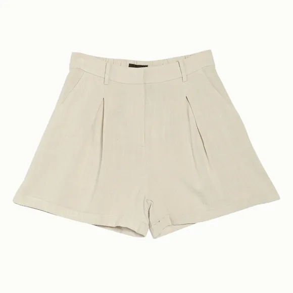 MINKPINK Linen &amp; Cotton High-Rise Biege City Shorts