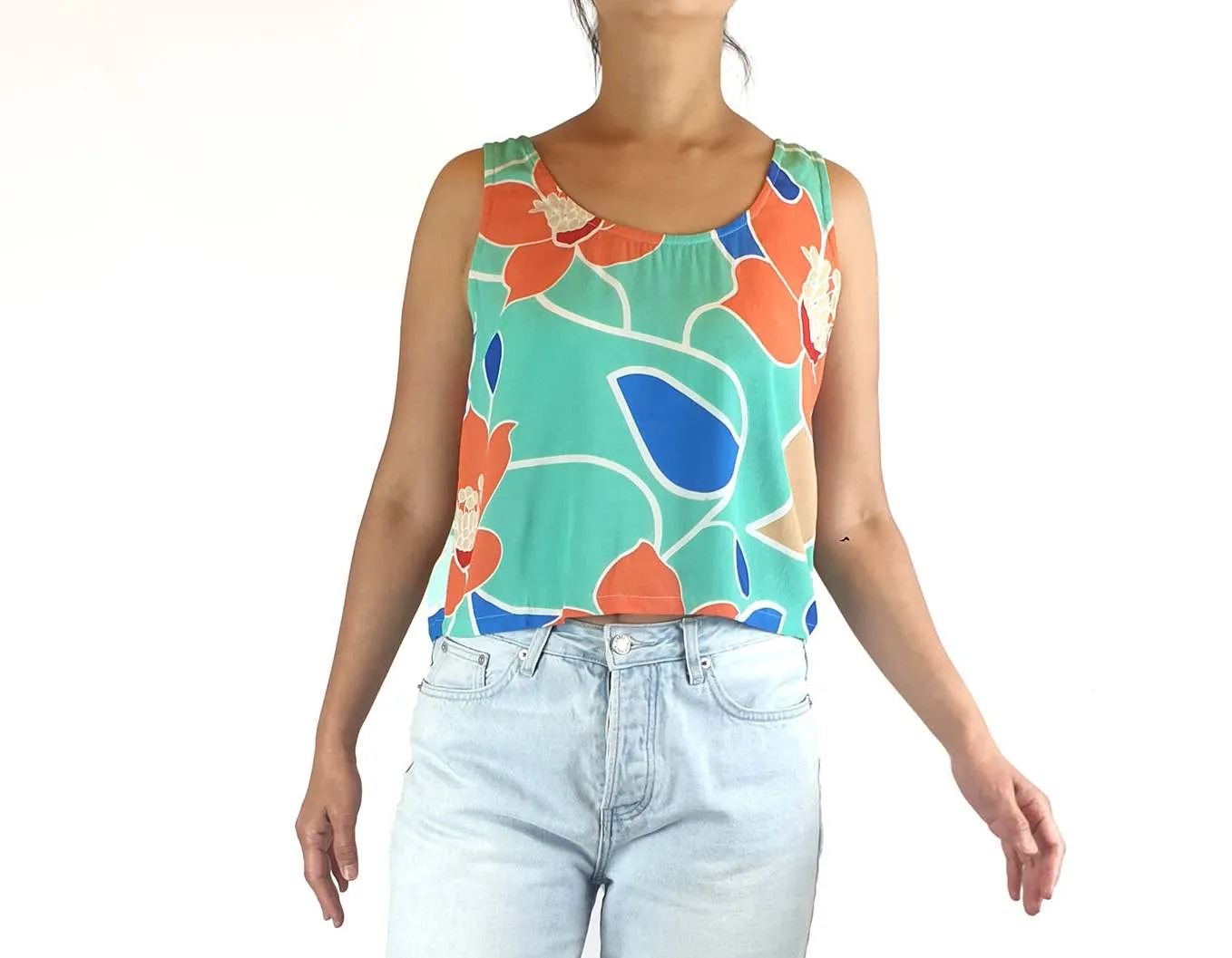 Mister Zimi green, orange and blue cropped sleeveless summer top size 10
