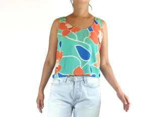 Mister Zimi green, orange and blue cropped sleeveless summer top size 10