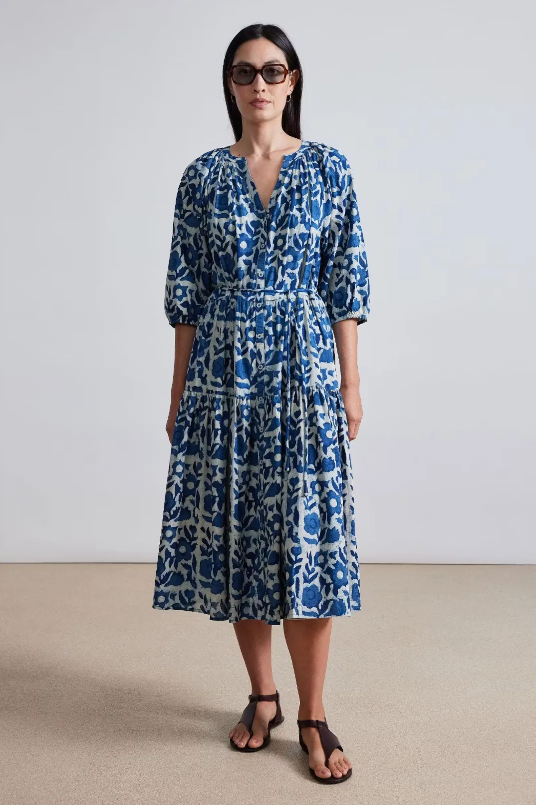 Mitte Dress, Batik Floral Indigo