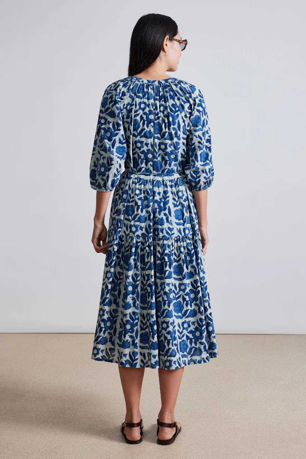 Mitte Dress, Batik Floral Indigo