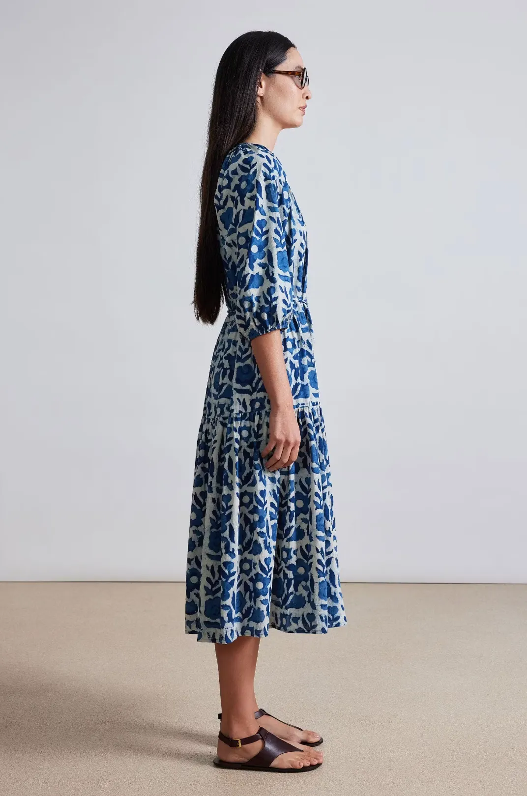 Mitte Dress, Batik Floral Indigo