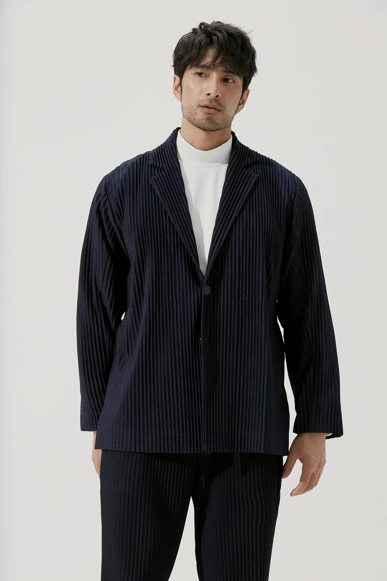 Miyake Pleated Jacket Men Blazer Black Suits For Men Stretch Fabric Slim Fit Coat High Quality Casual Japanese Style Blazers