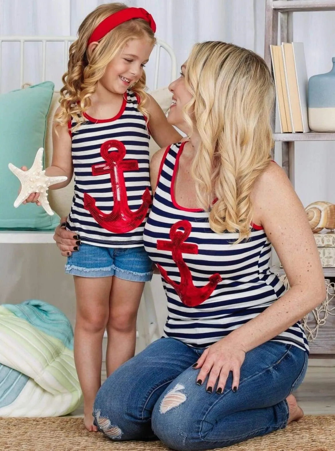 Mommy and Me Anchors Away Sequin Top