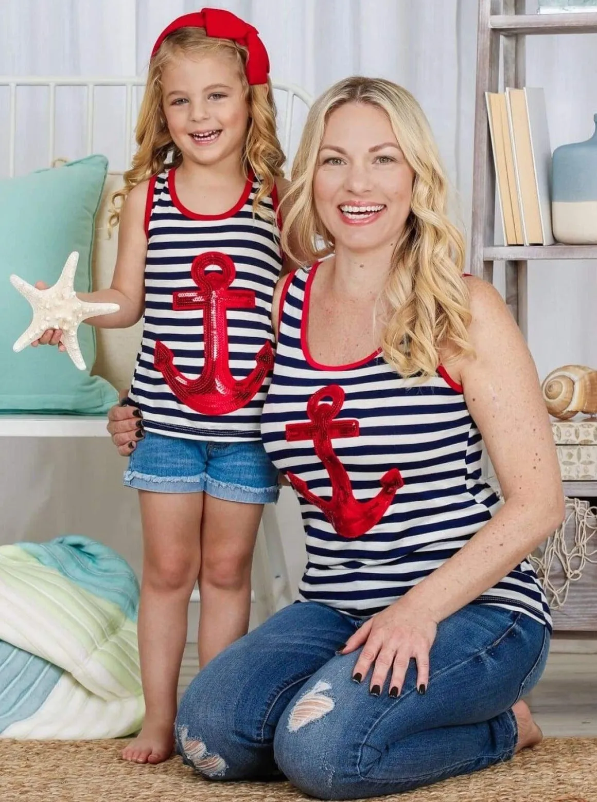 Mommy and Me Anchors Away Sequin Top