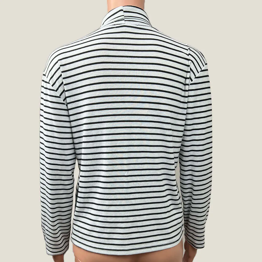 Moonsasa Long Sleeve Stripped Polo Neck Top M