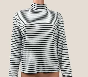 Moonsasa Long Sleeve Stripped Polo Neck Top M
