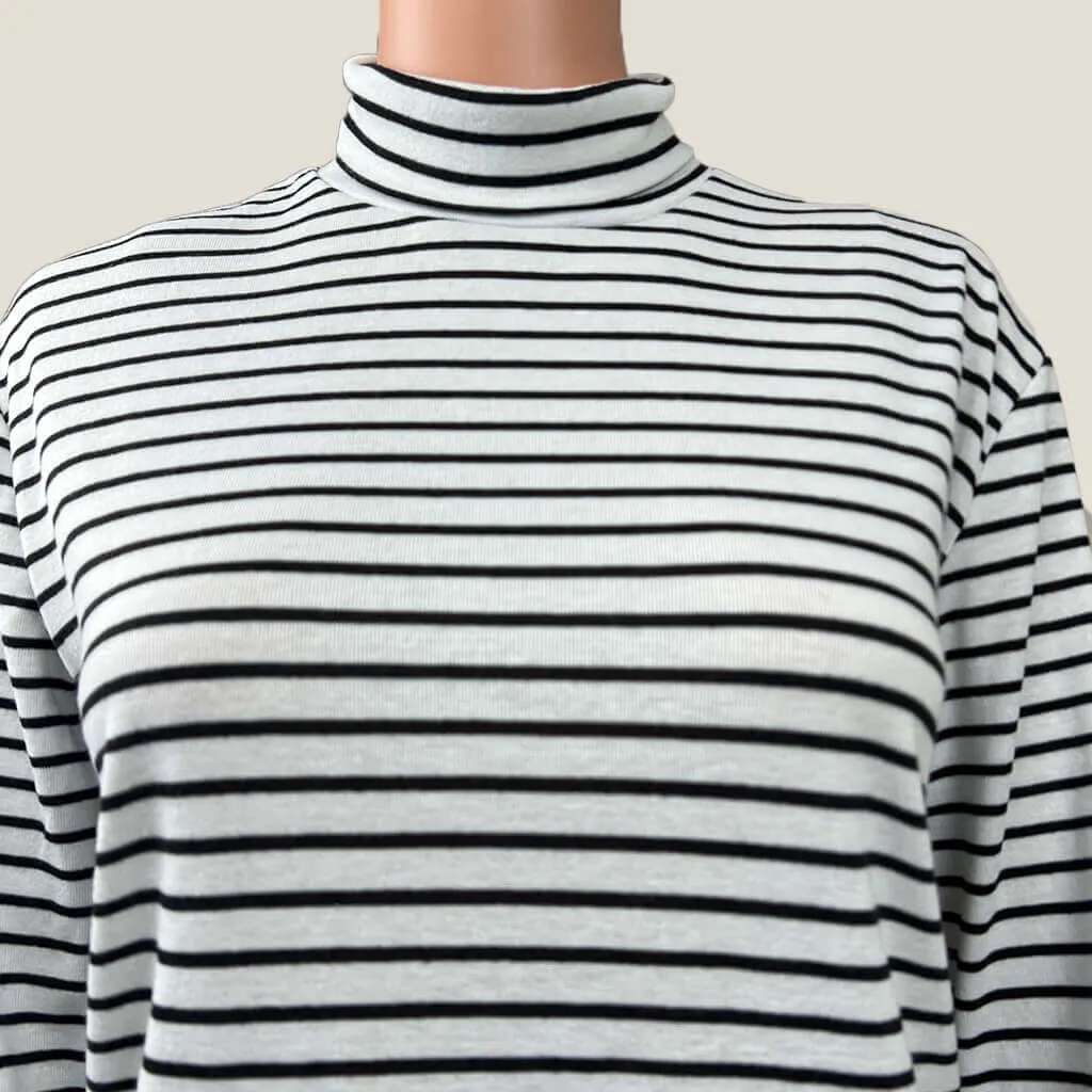 Moonsasa Long Sleeve Stripped Polo Neck Top M