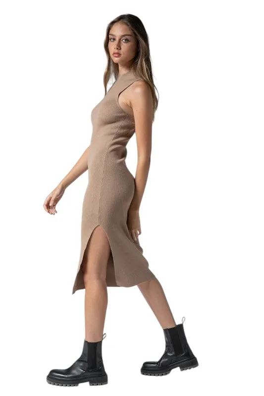 Much To Do Taupe Knit Dress