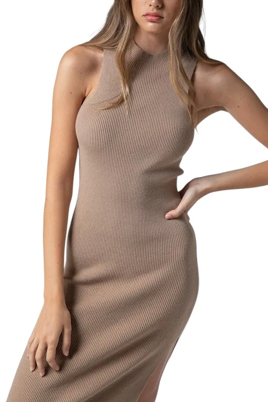 Much To Do Taupe Knit Dress