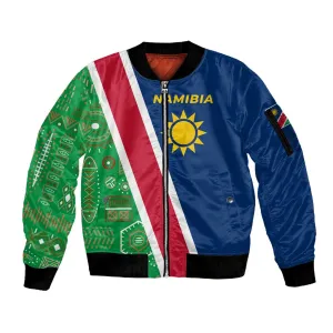 Namibia Gemsbok Sleeve Zip Bomber Jacket Flag Design with African Patterns TS04