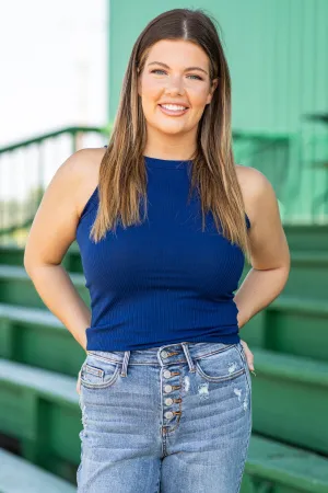 Navy Ribbed Fitted Tank