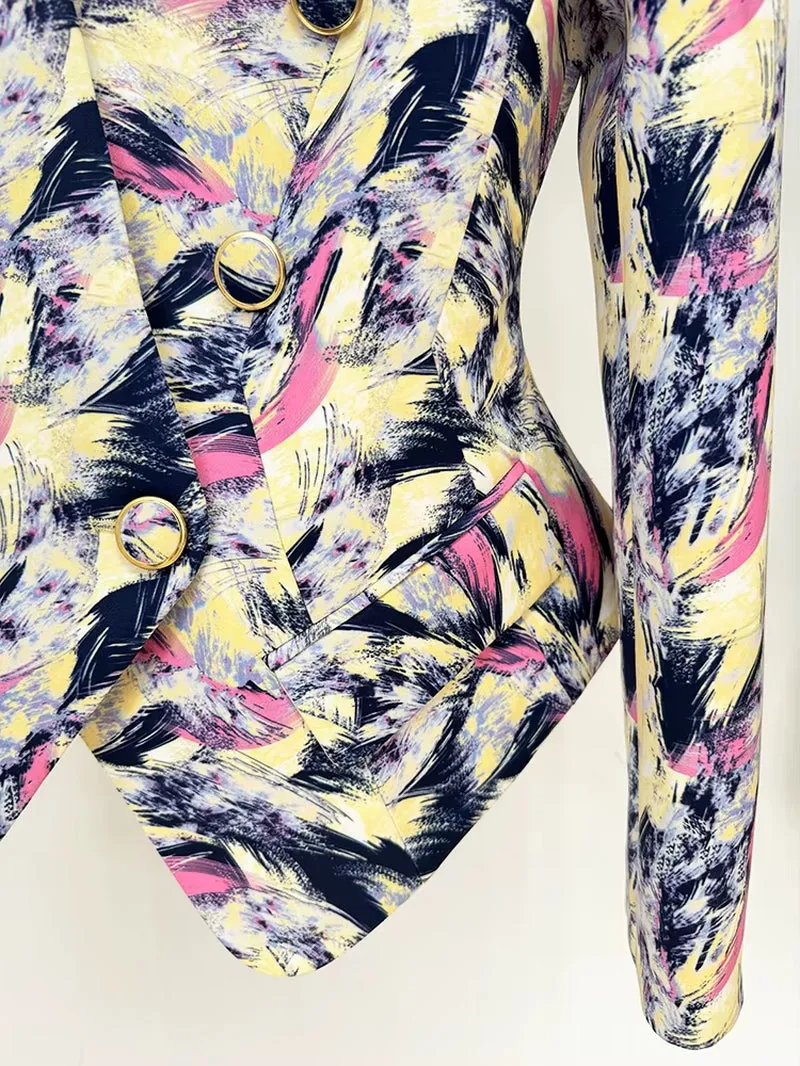 New Arrived Women Stylish Feather Printed Collarless Blazer Jackets