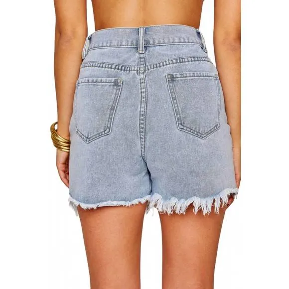 NEW BUDDYLOVE elvis crystal fringe denim shorts in light wash