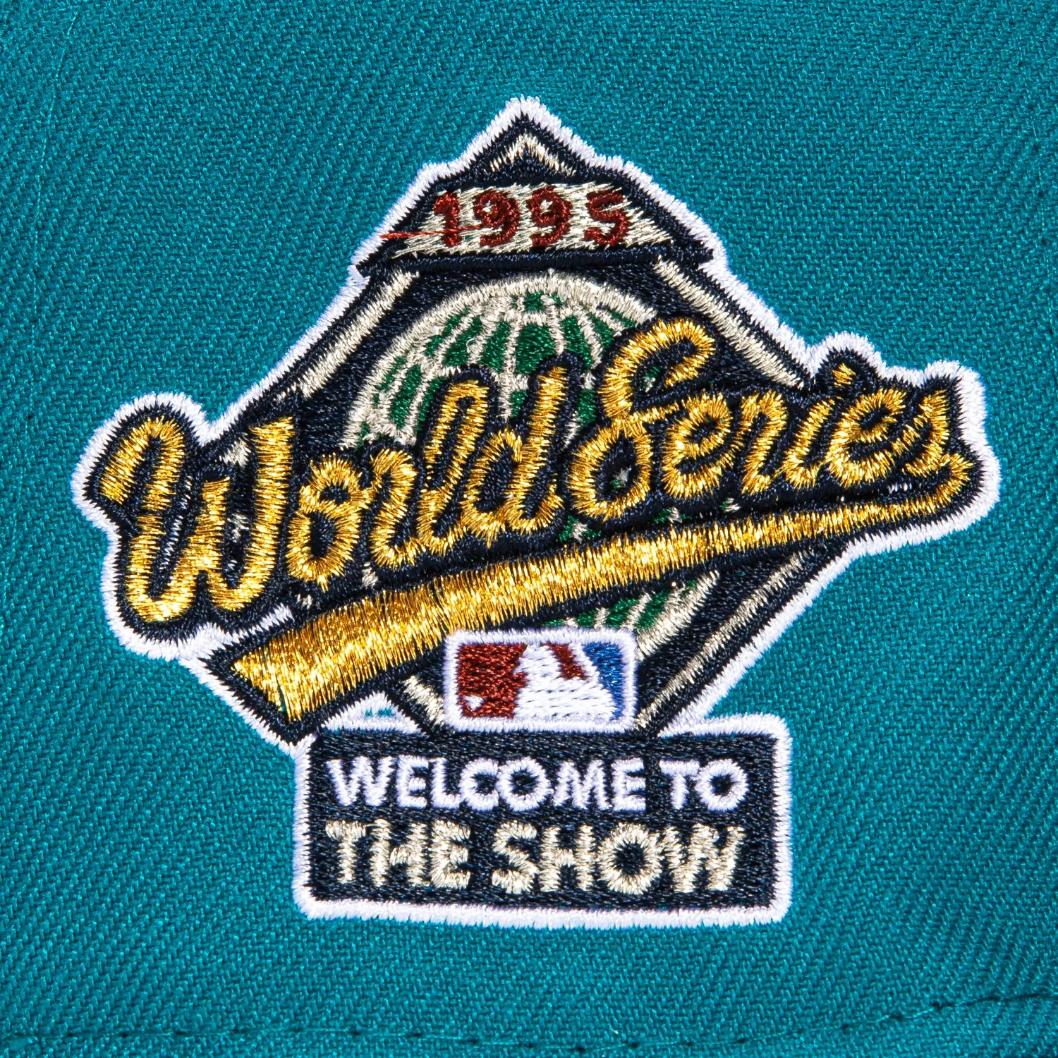 New Era 59Fifty Cleveland Guardians 1995 World Series Patch Script Hat - Teal, Navy