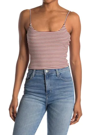 New Nordstrom BP. Striped Rib Knit Cropped Camisole In Beige Oatmeal Jamie Stripe, Sz L