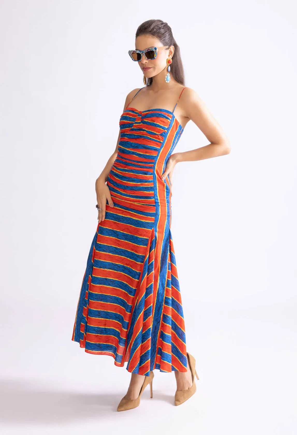 Nia red blue fitted dress