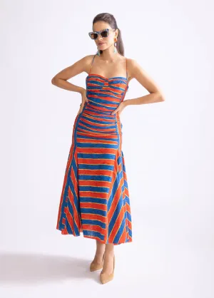 Nia red blue fitted dress