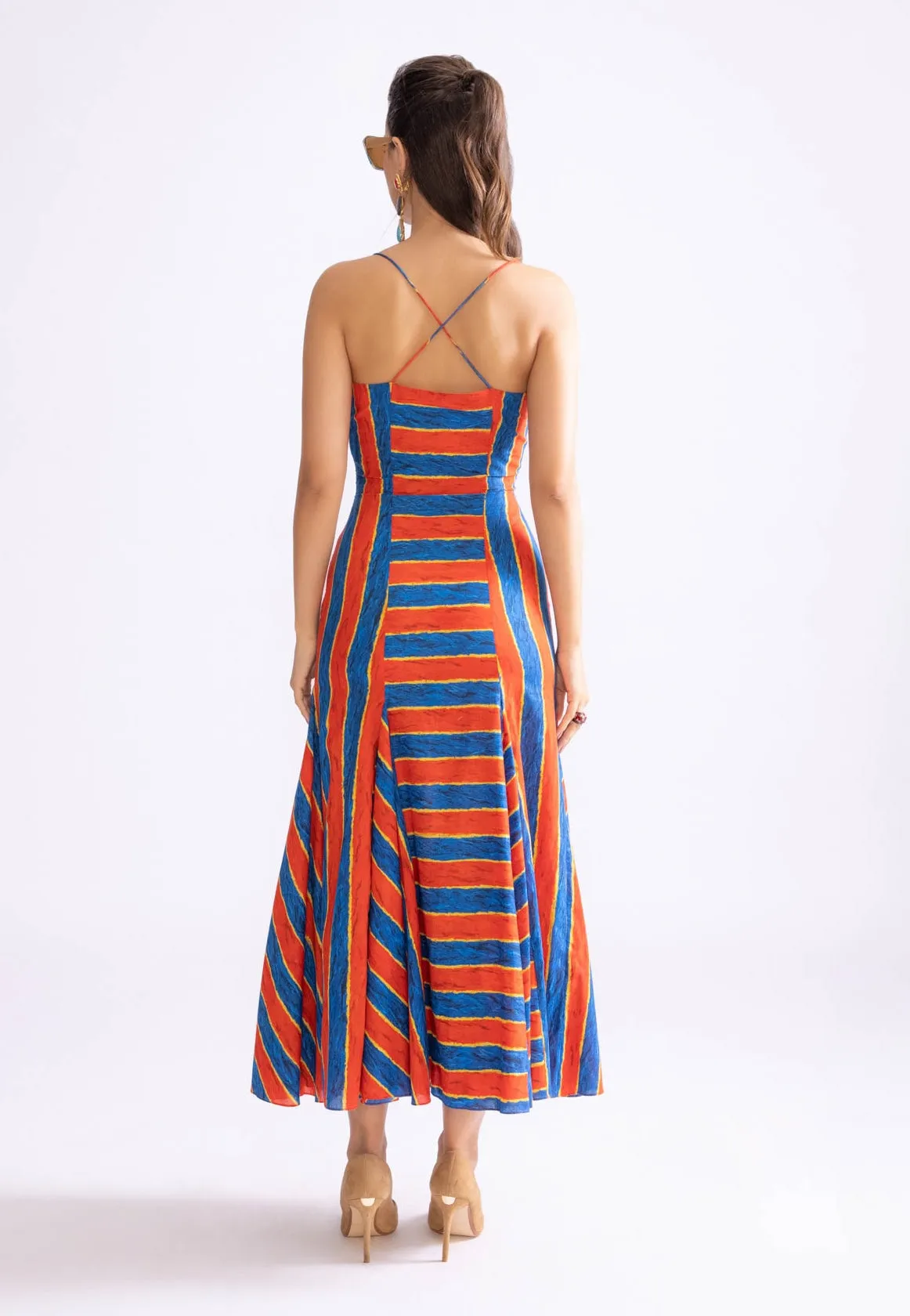 Nia red blue fitted dress