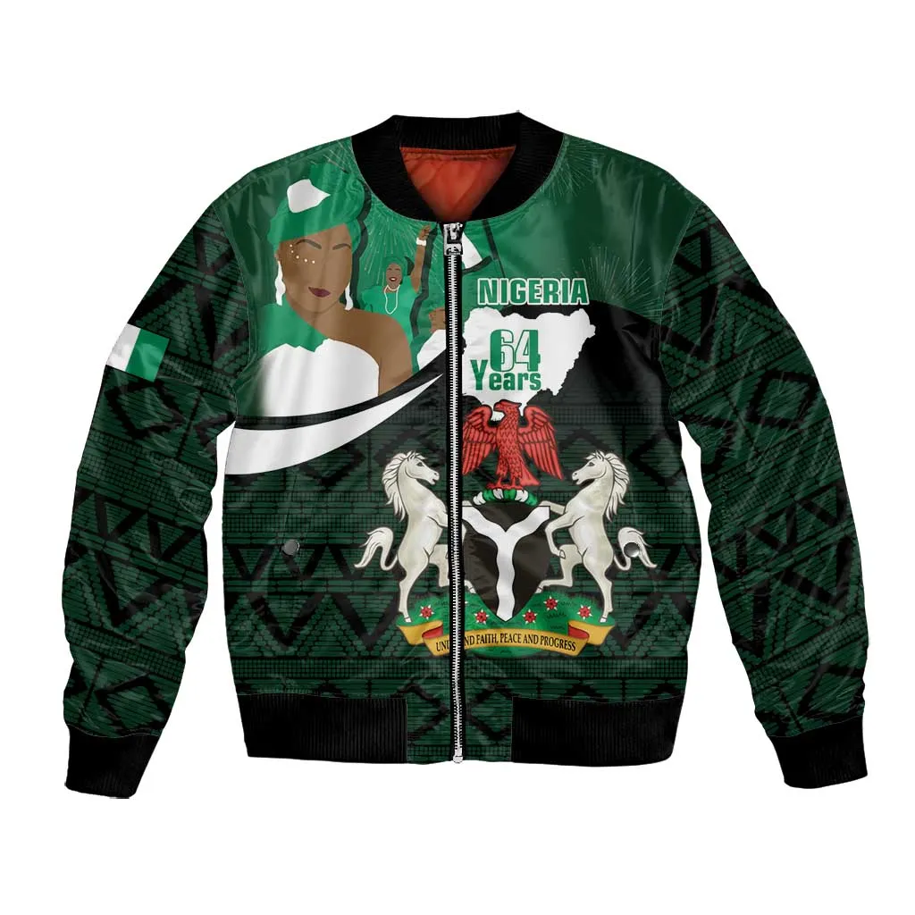 Nigeria Independence Day Bomber Jacket Happy 64 Years Of Anniversary African Pattern LT14