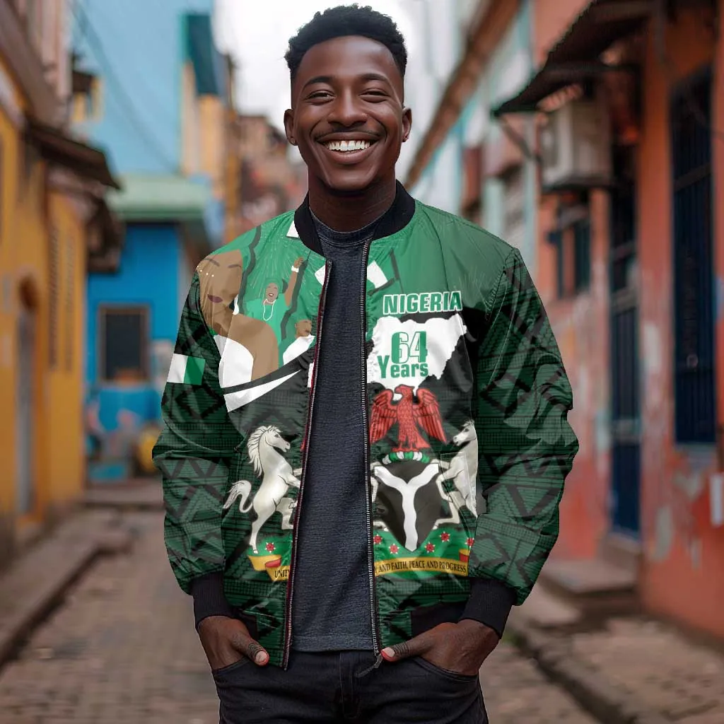 Nigeria Independence Day Bomber Jacket Happy 64 Years Of Anniversary African Pattern LT14