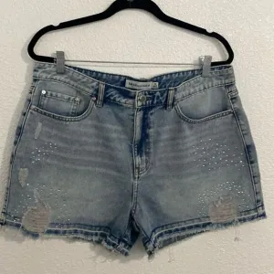 NWOT- Rebecca Minkoff- Crystal Embellished Denim Shorts- medium blue- Size 12