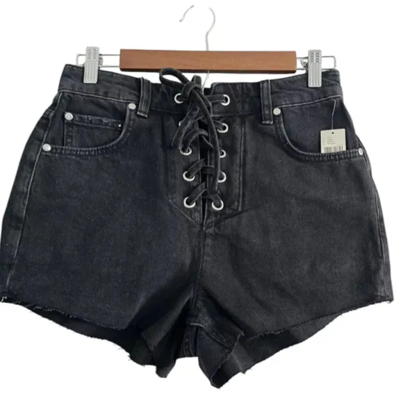 NWT Anthropologie Pilcro Lace-Up Denim Shorts $108 SIZE 32 Black