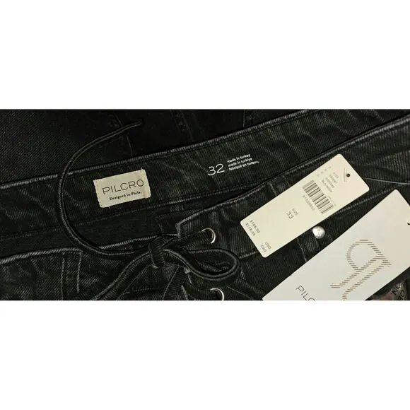 NWT Anthropologie Pilcro Lace-Up Denim Shorts $108 SIZE 32 Black